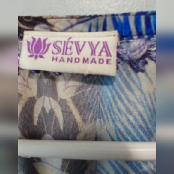 Handmade 100% Polysilk Embroidered Blue Purple Floral Artsy Caftan Cover-up OS - Picture 4 of 8